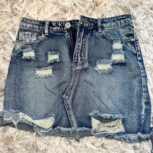 Distressed Blue Denim Mini Skirt